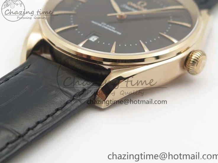 0509 Sophisticated Seamaster Edizione Venezia RG Best Edition Black Dial On Leather Strap A 8125